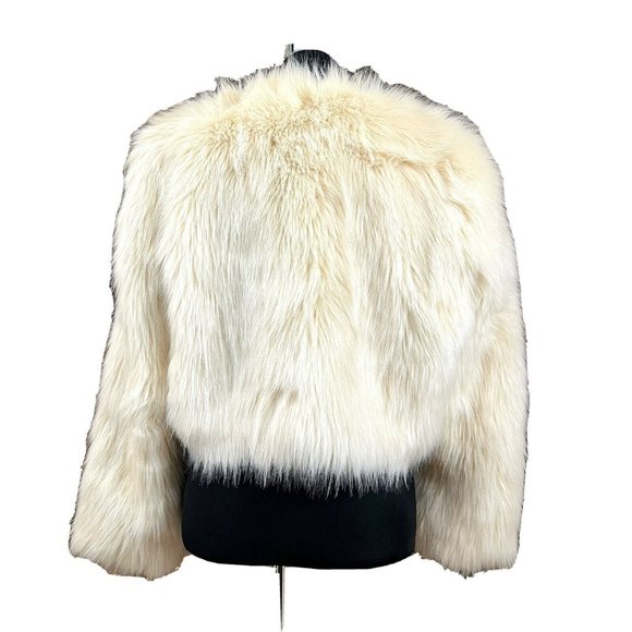 AKIRA Chicago Red Label Faux Fur Jacket Open Front Fully Lined Ivory Women Sz L. - Picture 3 of 5